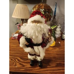 Vintage Standing Jingle Bell Santa Claus W/ Eyeglasses Figurine & Santa Sack 13"